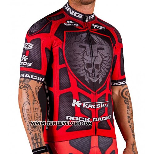 2016 Maillot Ciclismo Rock Racing Rouge et Marron Manches Courtes et Cuissard